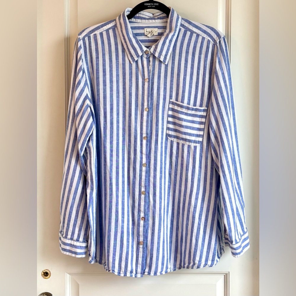 Nicole Miller Striped Linen Blend Shirt